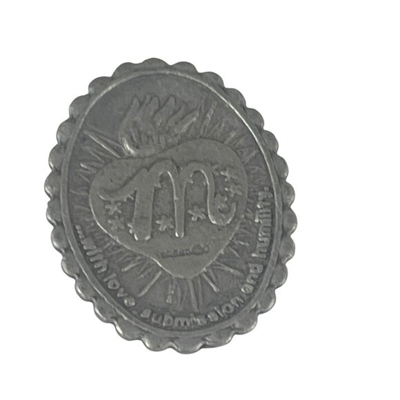 Antique Silver-Tone Religious Pocket Token With Crucifix & Sacred Heart Design - Picture 3 of 6